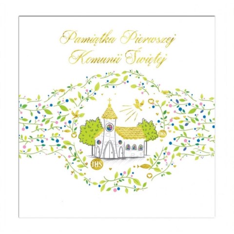 Kartka składana KARNET KW KOMUNIA TŁ KOSCIÓŁ ZŁOTY kw Henry (5907465664998)