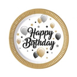 Talerz jednorazowy Happy Birthday papier śr. 230mm 8 szt Godan (93443)
