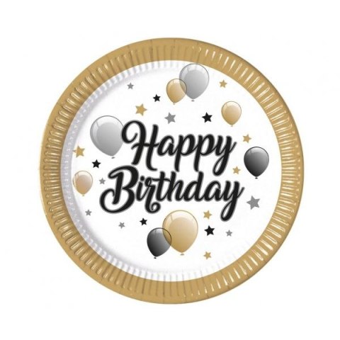 Talerz jednorazowy Happy Birthday papier śr. 230mm 8 szt Godan (93443)