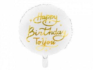 Balon foliowy Happy Birthday To You, 35cm, biały 14cal Partydeco (FB58)