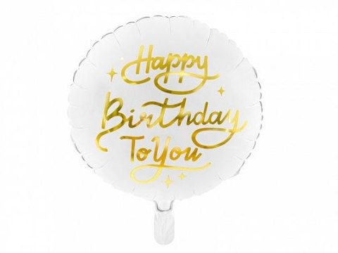Balon foliowy Happy Birthday To You, 35cm, biały 14cal Partydeco (FB58)