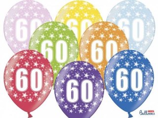 Balon gumowy gumowy 60 urodziny, mix kolorów 30 cm/6 sztuk mix Partydeco (SB14M-060-000-6)