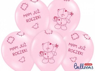 Balon gumowy gumowy różowy mam już roczek 30 cm/6 sztuk różowy 300mm Partydeco (SB14P-221-081J-6)