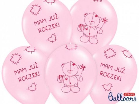 Balon gumowy gumowy różowy mam już roczek 30 cm/6 sztuk różowy 300mm Partydeco (SB14P-221-081J-6)