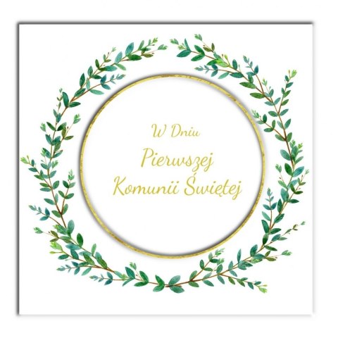 Kartka składana KARNET KW KOMUNIA Wianek Liście C5 Henry (5907465664851)