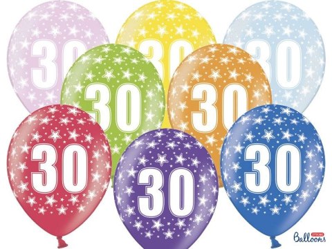 Balon gumowy gumowy 30 urodziny, mix kolorów 30 cm/6 sztuk mix 300mm Partydeco (SB14M-030-000-6)