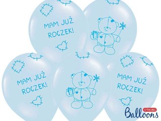 Balon gumowy gumowy niebieski mam już roczek 30 cm/6 sztuk niebieski 300mm Partydeco (SB14P-221-011-6)