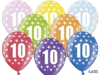 Balon gumowy gumowy 10 urodziny, mix kolorów 30 cm/6 sztuk mix 300mm Partydeco (SB14M-010-000-6)