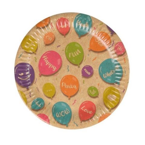 Talerz jednorazowy papierowy Kraft ballons papier śr. 180mm 12 szt Arpex (DC9656F)