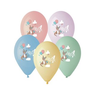 Balon gumowy kolekcja Roczek-Kangurek 5 sztuk pastelowy 5 szt mix 330mm 13cal Godan (GS120/1RKG)
