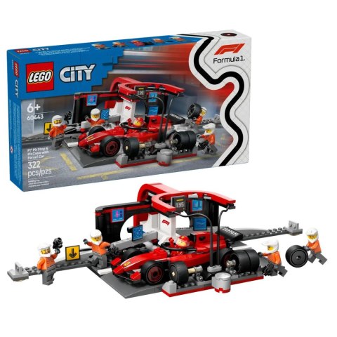 Klocki konstrukcyjne Lego City F1® Pit stop i mechanicy z bolidem Ferrari (60443)
