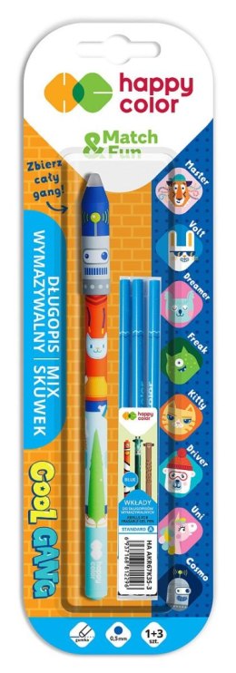 Długopis wymazywalny Cool Gang + 3 wkłady wymienne wkład niebieski 0,5mm Happy Color (4120 01C1-3 BKRF)