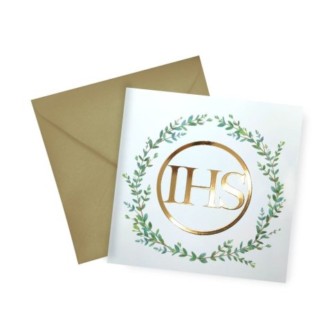 Kartka składana Karnet KW Komunia Liscie 3D kw Henry (5907465663229)