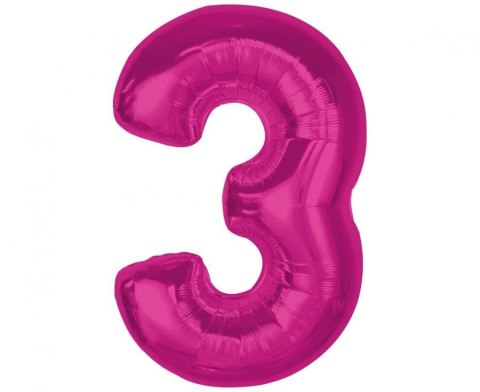 Balon foliowy Smart cyfra 3, różowa, 92 cm Godan (CH-S9R3)