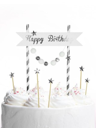 Dekoracja na tort Happy Birthday - pomponiki srebrne Arpex (KK0126SRE-7690)