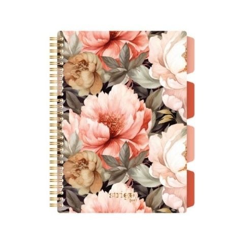 Kołozeszyt (kołonotatnik) BEŻOWY KWIATY B5 100k. 80g krata Strigo (PADS079)