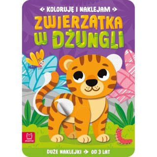 Książka dla dzieci Koloruję i naklejam. Zwierzątka w dżungli. Duże naklejki od 3 lat Aksjomat