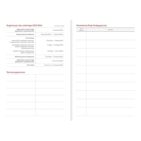 Kalendarz nauczyciela książkowy (terminarz) GRANAT NEBRASKA Z GUMKĄ A5 Wydawnictwo Wokół Nas (A5TN070B-)