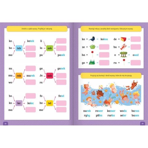 Książka dla dzieci Czytam sylabami i bawię się naklejkami. Ciekawe zadania do nauki czytania Aksjomat