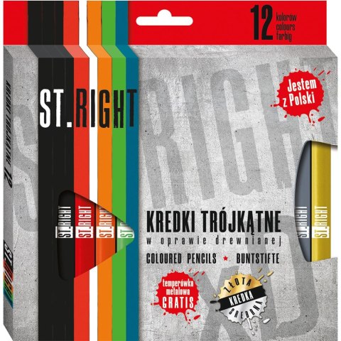 Kredki ołówkowe St.right trójkątne 12k + temperówka 12 kol. St.Majewski (5903235633294)