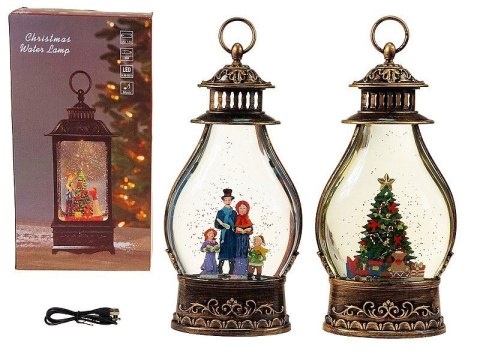 Lampion świąteczny LED z motywem świątecznym 35x18x8cm, kabel USB, dźwięk, sztuczny śnieg Adar (602335)