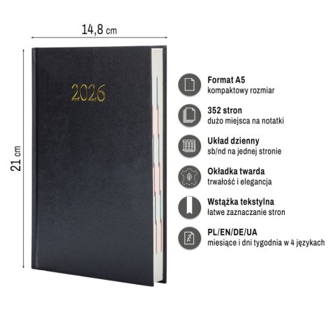 Kalendarz książkowy (terminarz) EKONOMICZNY A5 Press (DZIENNY)