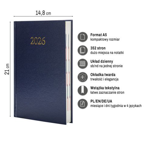 Kalendarz książkowy (terminarz) EKONOMICZNY A5 Press (DZIENNY)