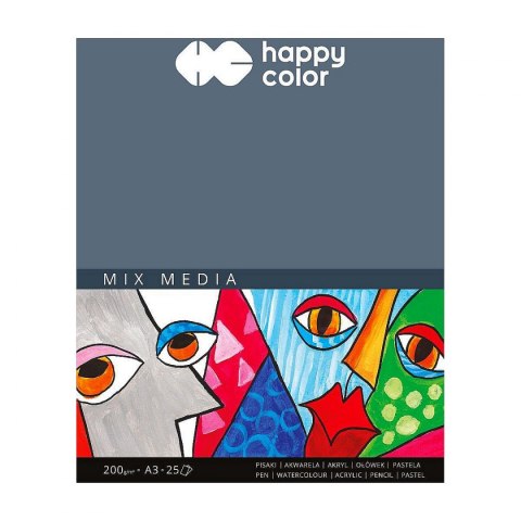 Blok rysunkowy Happy Color mix media A3 biały 200g 25k (HA 3720 3040-A25)