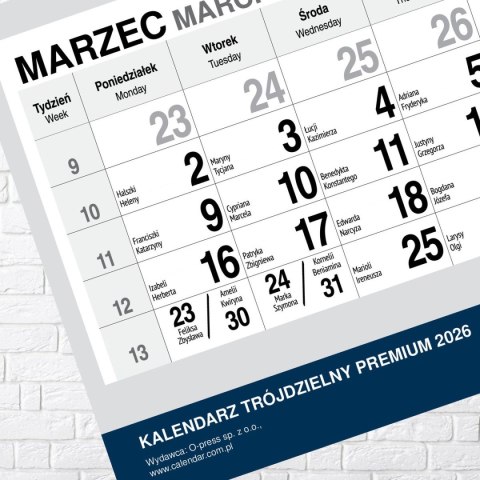 Kalendarz ścienny PREMIUM trójdzielny A4 Press (KAWA)