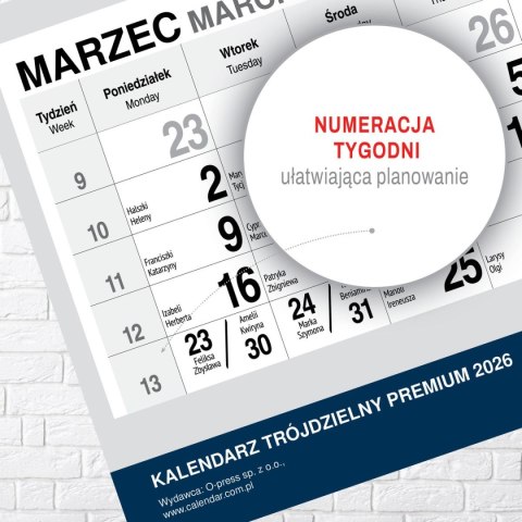 Kalendarz ścienny PREMIUM trójdzielny A4 Press (KAWA)