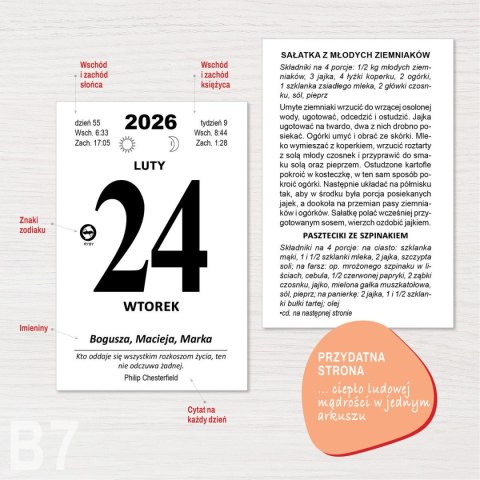 Kalendarz ścienny ZDZIERAK KUCHNIA POLSKA B7 Press