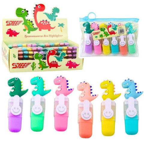 Zakreślacz Zestaw Mini Zakreślacze Z Dinozaurem W Etui Kolorow wkład mix Lean (22408)