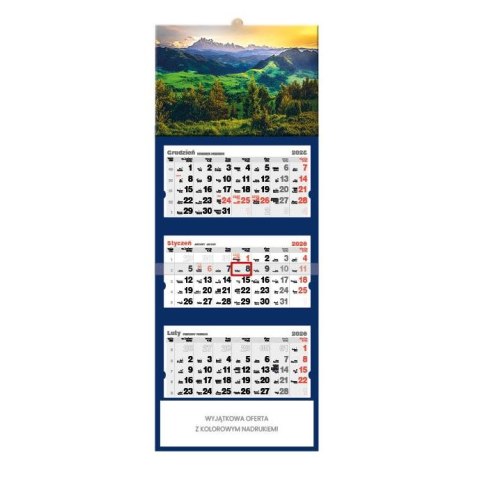 Kalendarz ścienny TATRY z Pienin trójdzielny A3+ Jotan (T51)