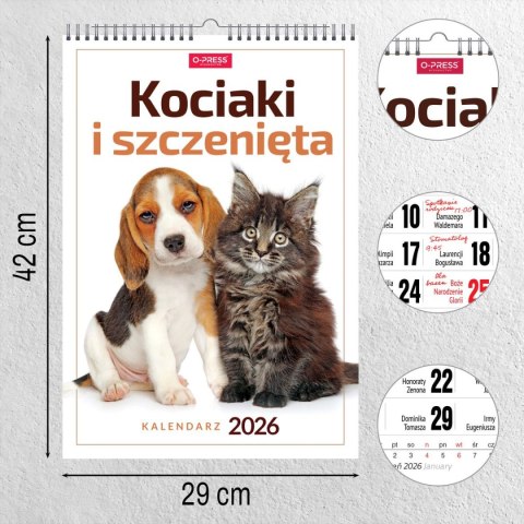 Kalendarz ścienny 16 stron wieloplanszowy A3 Press (kociaki i szczeniaki)