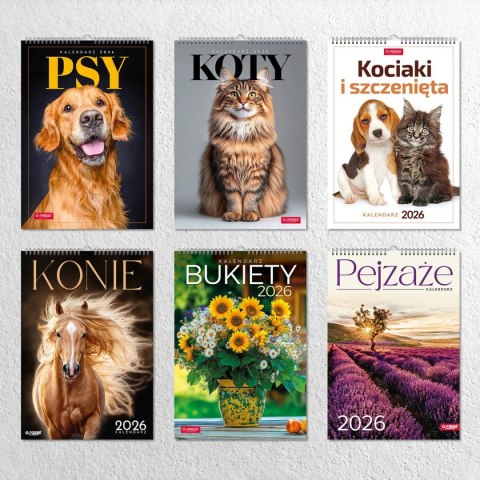 Kalendarz ścienny 16 stron wieloplanszowy A3 Press (kociaki i szczeniaki)