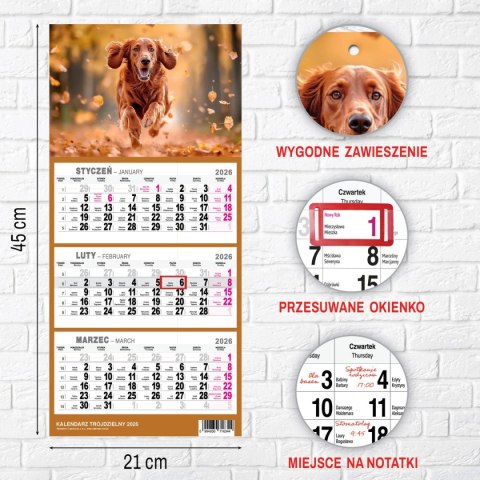 Kalendarz ścienny PIES A5 210mm x 450mm Press