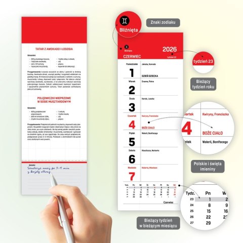 Kalendarz ścienny na lodówkę z magnesem 120mm x 270mm Press