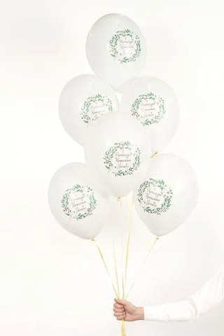 Balon gumowy Pierwsza Komunia Święta (1 op. / 6 szt.) biały 300mm Partydeco (SB14P-332-000-6)