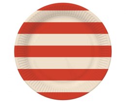 Talerz jednorazowy paski czerwono beżowe papier śr. 180mm 6 szt Godan (PG-TPA2)