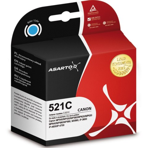 Tusz (cartridge) alternatywny Canon CLI521C cyan 9ml Asarto (AS-C521C)