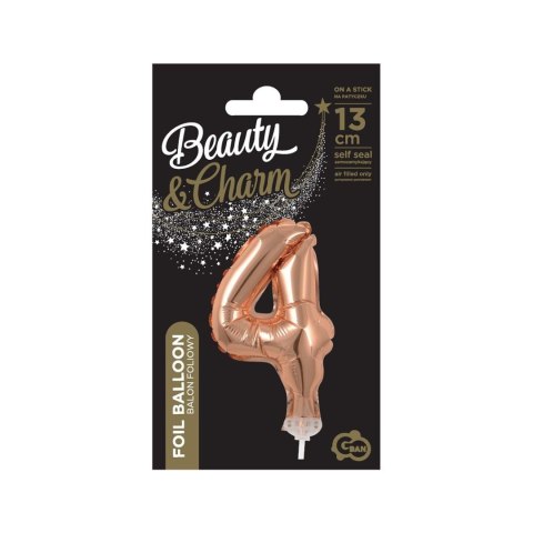 Balon foliowy różowo-złoty 13 cm cyfra 4 Godan (BC-5RZ4)