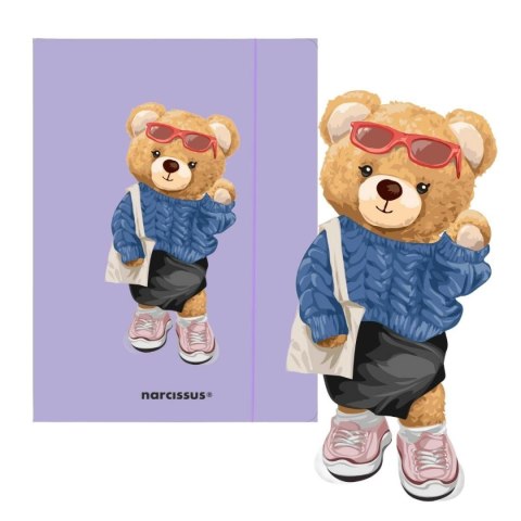 Teczka kartonowa na gumkę Teddies& Misia A4 fioletowy 270g Narcissus