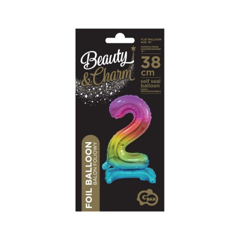 Balon foliowy cyfra 2 stojąca 38cm, tęczowa Godan (BC-ATT2)