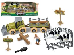 Traktor zestaw farma, traktor do skręcania, z przyczepą i drzewem, ze śrubokrętem, zwierzęta, zagroda Adar (622371)