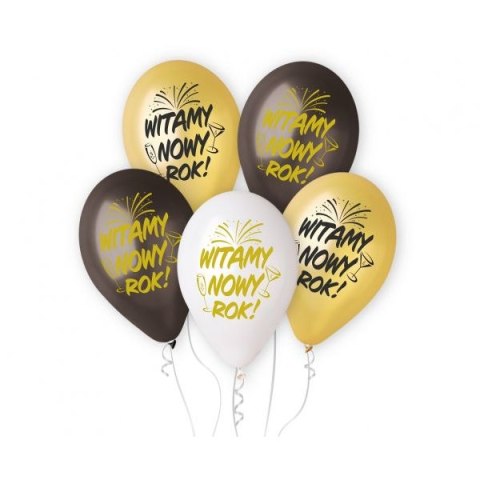 Balon gumowy Witamy Nowy Rok 5szt. mix 330mm 13cal Godan (GMS120/WNR)