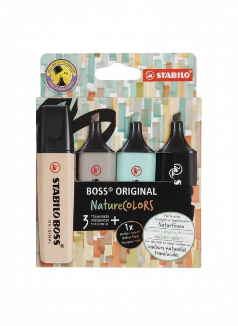 Zakreślacz BOSS NATURAL COLORS kpl 4 szt 4006381603133 wkład mix 2,0-5,0mm Stabilo (70/4-2-5)