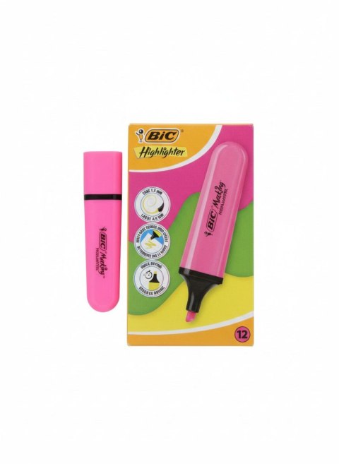 Zakreślacz FLAT HIGHLIGHTER 12 szt 3086123742871 wkład różowy Bic (517963 neon różowy)