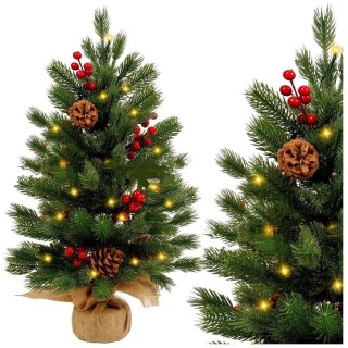 Choinka Ozdobna Dekoracyjna Sztuczna Czerwona Jarzębina Lampki LED 60 x 20 cm Lean (28606)