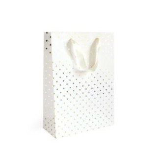 Torba prezentowa biała w złote kropki, M A5 [mm:] 250x100x 200 Argo (257025)