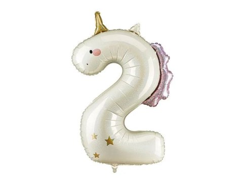Balon foliowy Cyfra 2 Jednorożec, 93cm Partydeco (FB359-2)